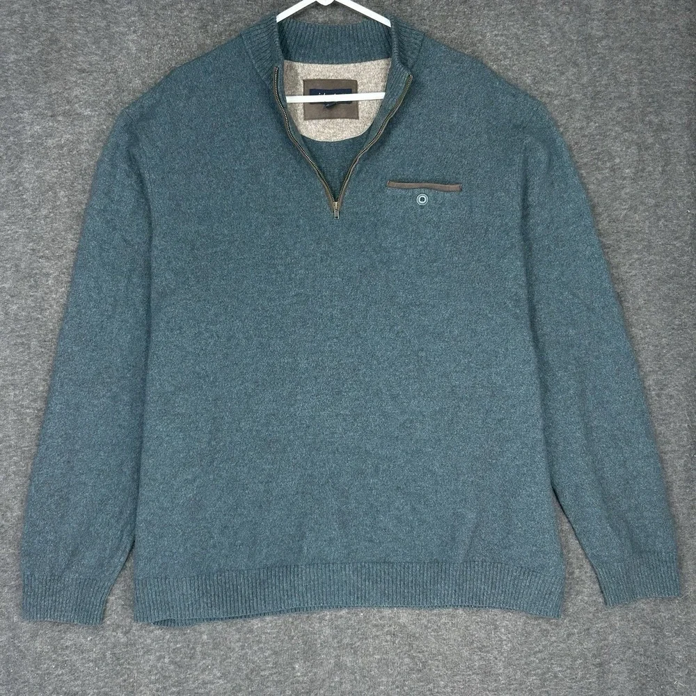 Johnnie-O Sweater Mens 2XL Blue Green Teal Vernon 1/4 Zip Merino Wool Yak Cotton
